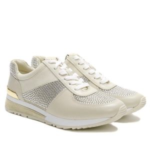 Michael Kors MK Women's Allie Wrap Trainer Glitter Sneakers Shoes Pale Gold 7.5